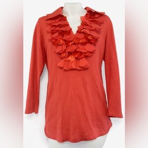 Dolce Cabo Coral Ruffle Blouse L Boutique Statement V Neck Long Sleeve Top